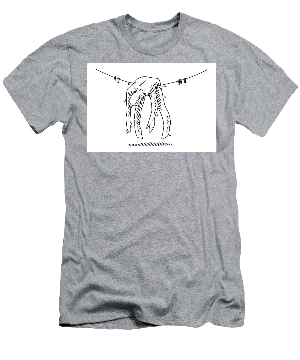Exhausted Figure Hanging on Clothes Line Drawing Frank Ramspott T-Shirt