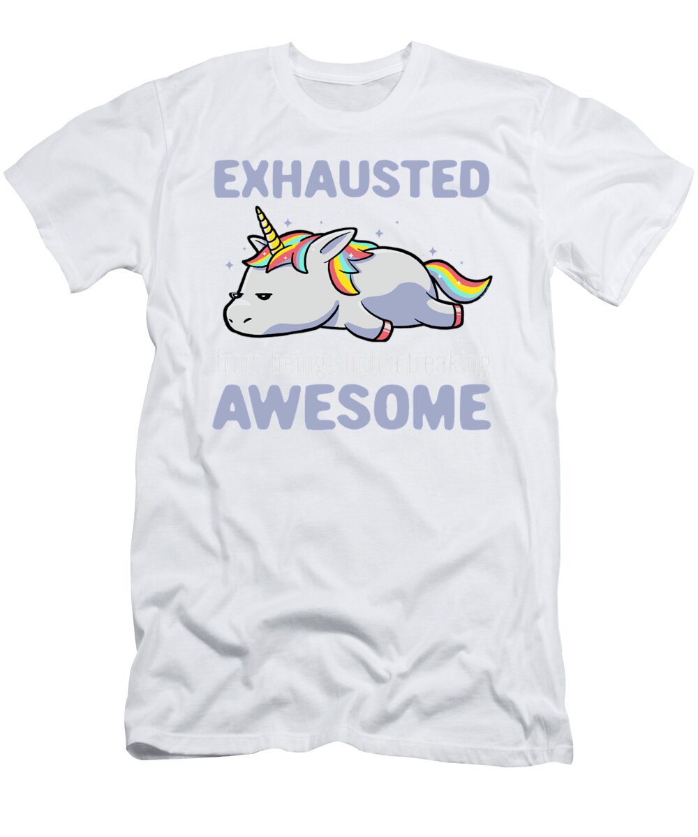 Exhausted From Being Awesome Lazy Unicorn Gift Wood Pete T-Shirt