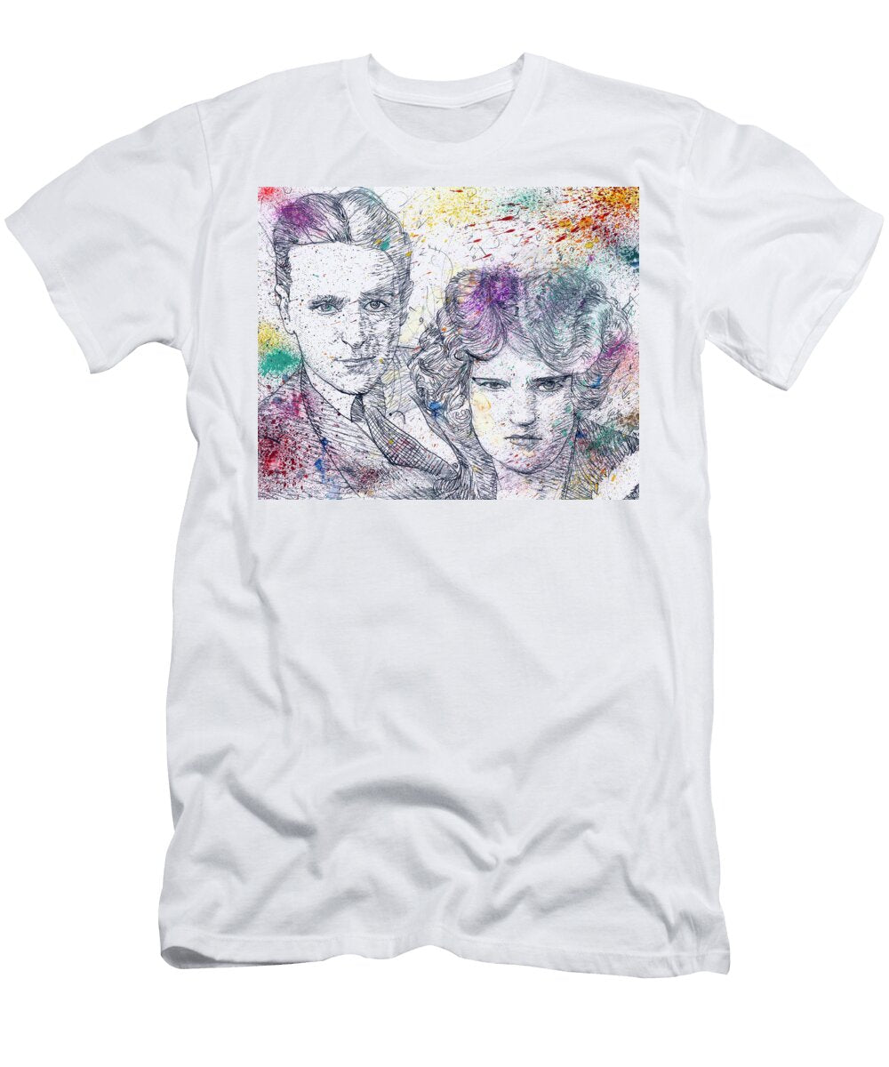 F Scott and Zelda Fitzgerald Watercolor Portrait Fabrizio Cassetta T-Shirt