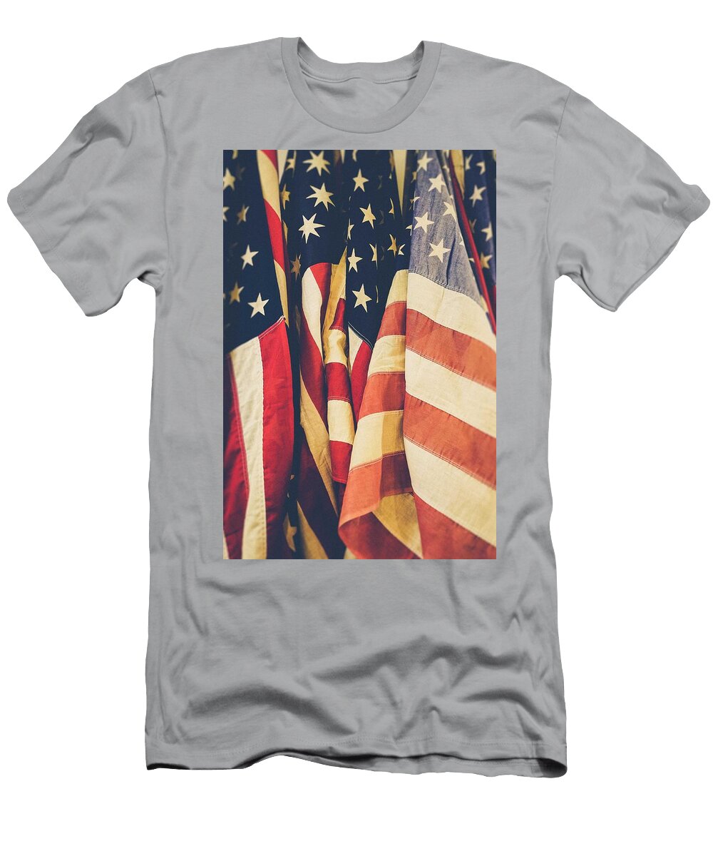 Faded American Flags Celestial Images T-Shirt