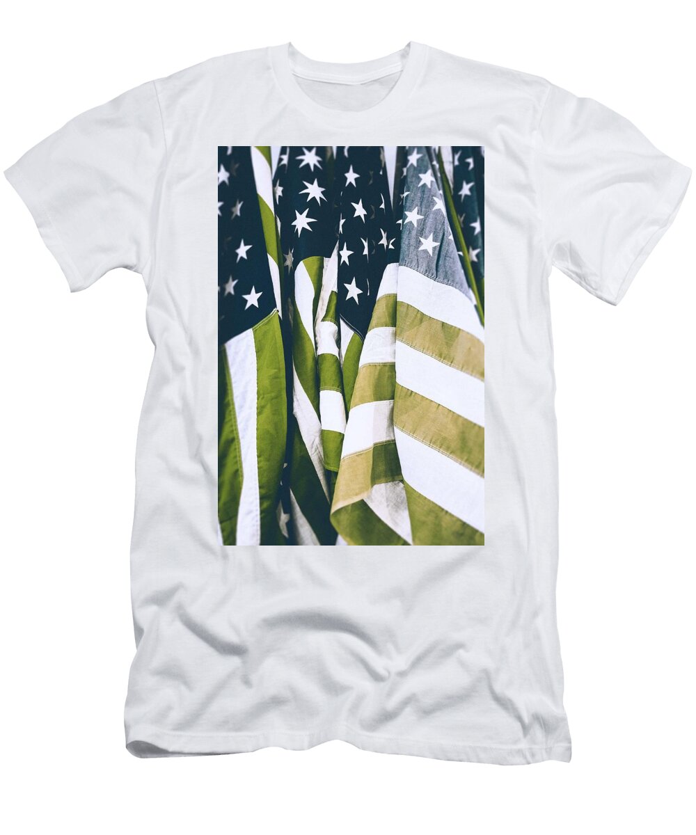 Faded American Flags in Infra Red Celestial Images T-Shirt