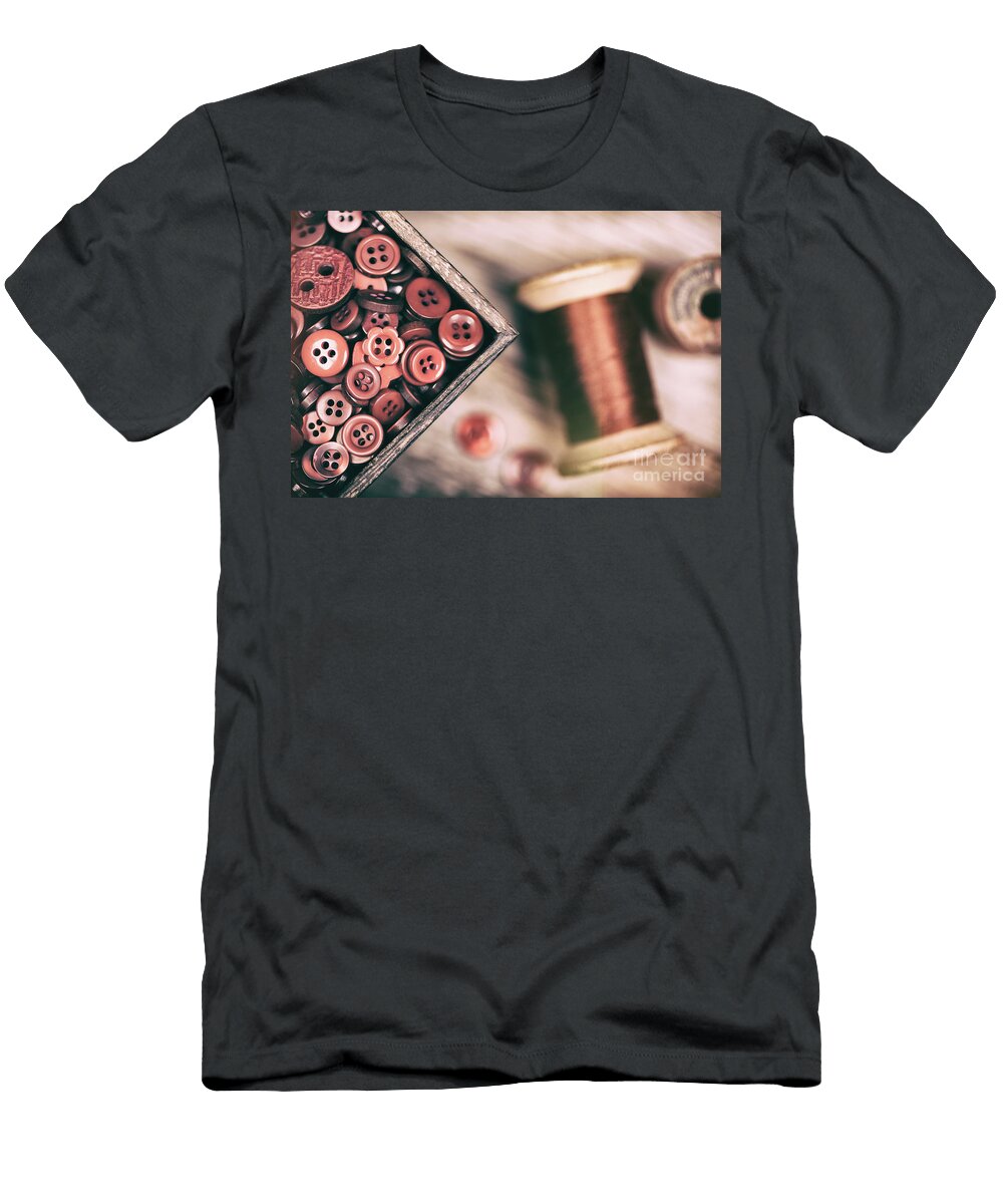 Faded Retro Styled Red Buttons and Thread Jane Rix T-Shirt