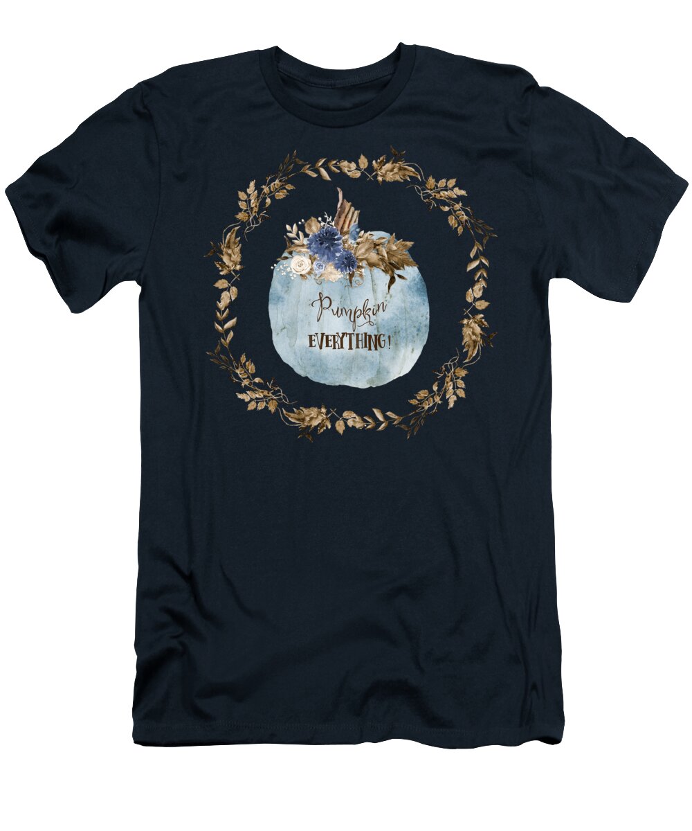 Fall Autumn Blue Pumpkin Everything Rustic Wood Sepia Tone Leaf Foliage Audrey Jeanne Roberts T-Shirt