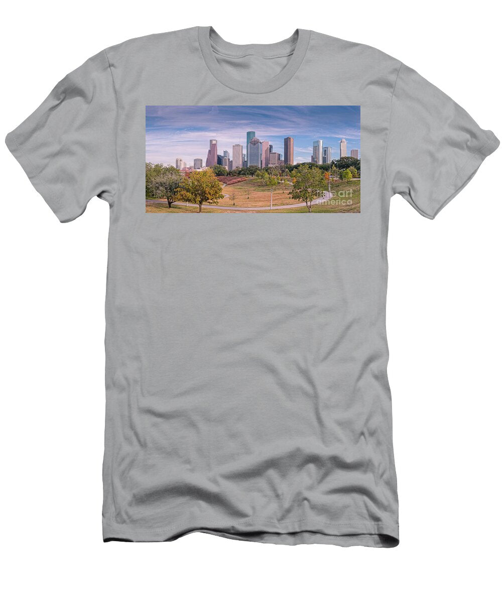 Fall Panorama of Downtown Houston Skyline From Eleanor Tinsley Park Allen Parkway Houston Texas Silvio Ligutti T-Shirt