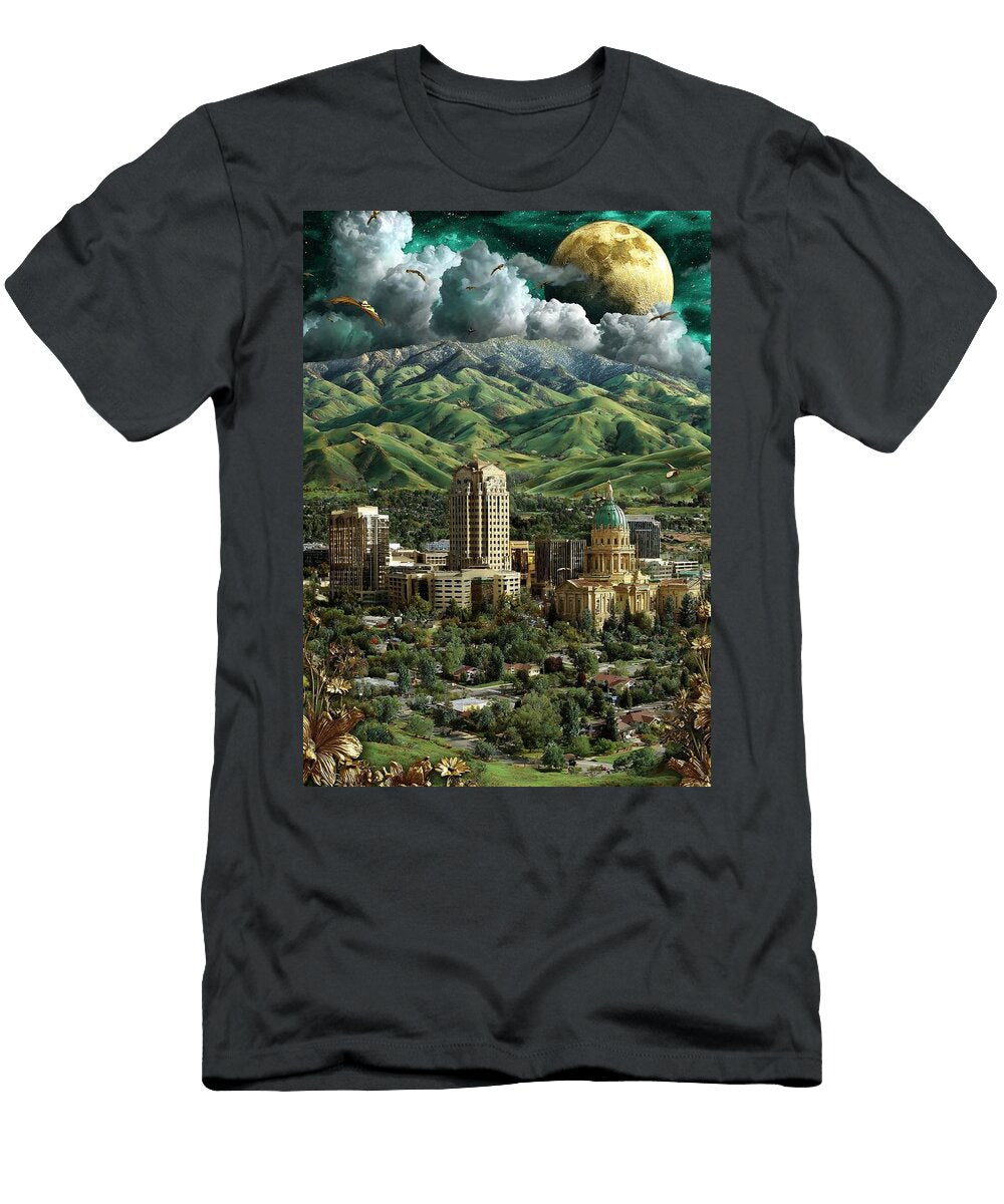 Fantasy Cityscape with Moonlit Mountains Concord Skyline Mount Diablo Nicholas Cummings T-Shirt