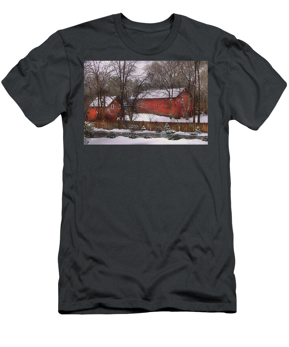 Farm Barn Winter in the Country Mike Savad T-Shirt