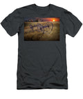 Farm Wagon Chassis in a Grassy Field on a Mid West Farm At Sunse Randy Nyhof T-Shirt
