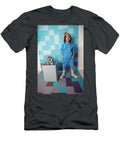 Fashion Boy in Blue Clothes Bites At a Cake Pixels with Pickaxe in the Studio Birthday Five Years Elena Saulich T-Shirt