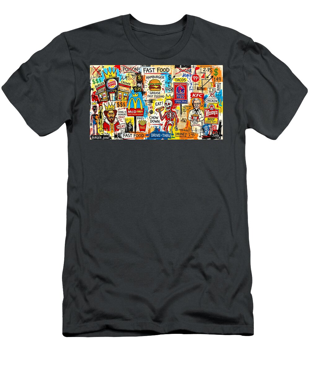 Fast Food Restaurants Inspired By the Style of Jean Michel Basquiat 20260429a2 Wingsdomain Art and Photography T-Shirt