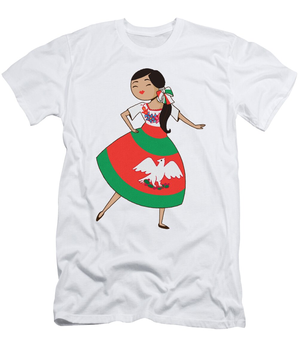Female Mexican Dancer Traditional Dress Designed By Vexels T-Shirt