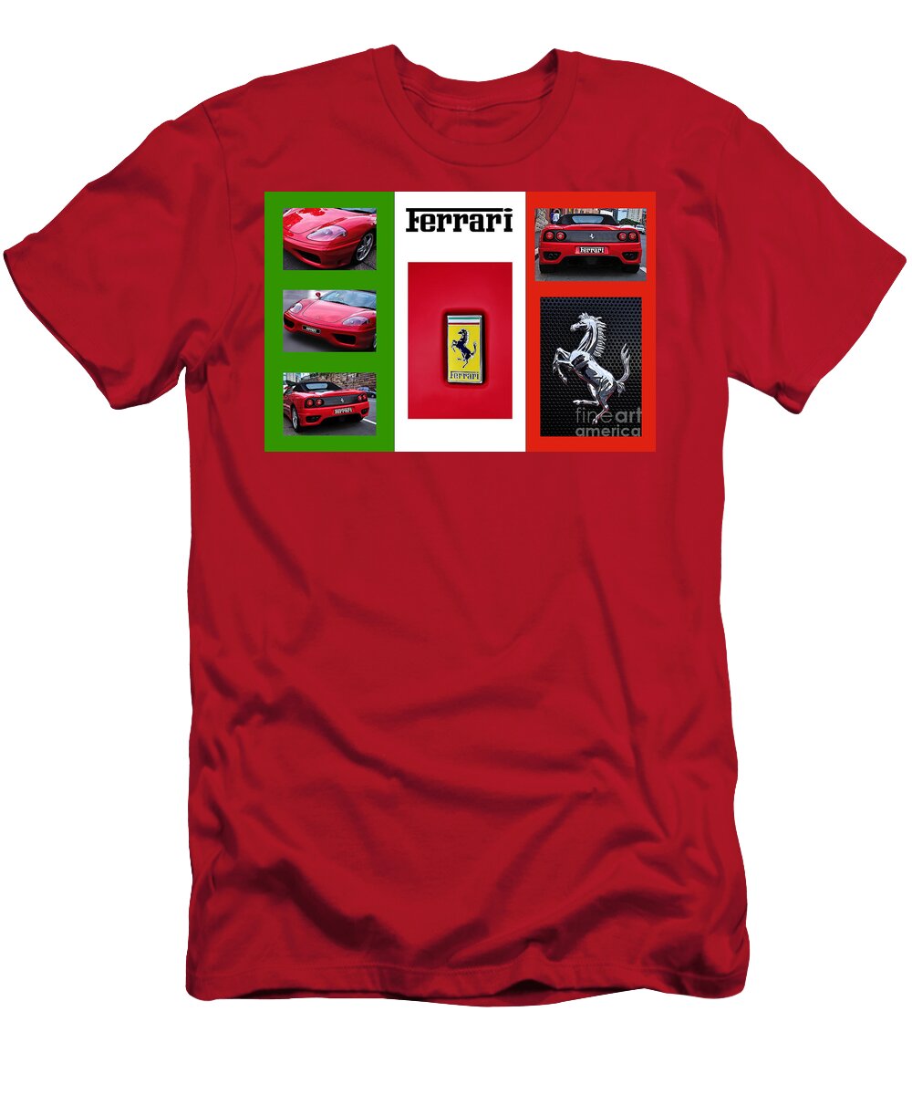 Ferrari Collage on Italian Flag Kaye Menner T-Shirt
