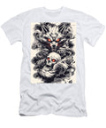 Fierce Wolf with Glowing Red Eyes Clutching a Skull Amidst Dark Clark Jhosep T-Shirt