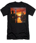 Fiery Cityscape Sunset Over River Landscape Art Athree Royalstars T-Shirt