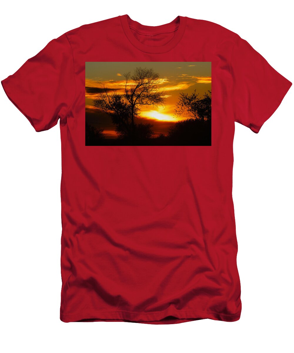 Fiery Sunset Over Bare Trees Mario G Rivera T-Shirt