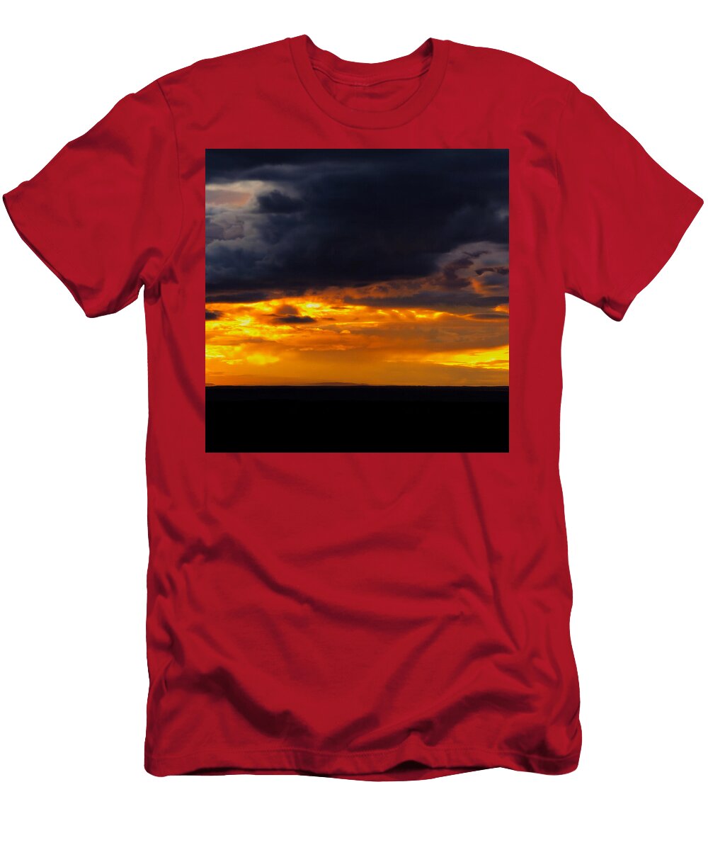 Fiery Sunset Over Dark Clouds Mario G Rivera T-Shirt