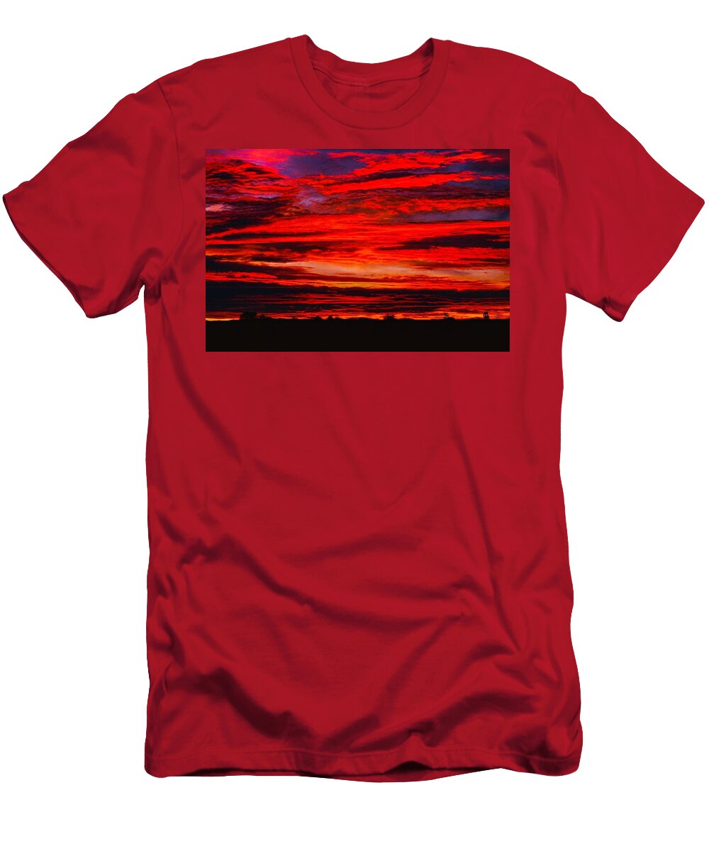 Fiery Sunset Over Horizon Mario G Rivera T-Shirt