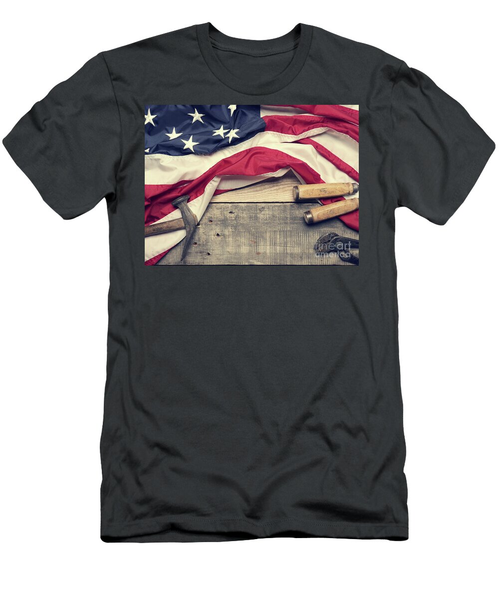 Flag of the USA on Wood Andreas Berheide T-Shirt