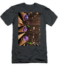 Flat Lay View At Wafer Cones with Blackberry Icecream on Wooden Olena Mykhaylova T-Shirt