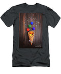 Flat Lay View At Waffer Cones with Rainbow Color Balls and Confe Olena Mykhaylova T-Shirt