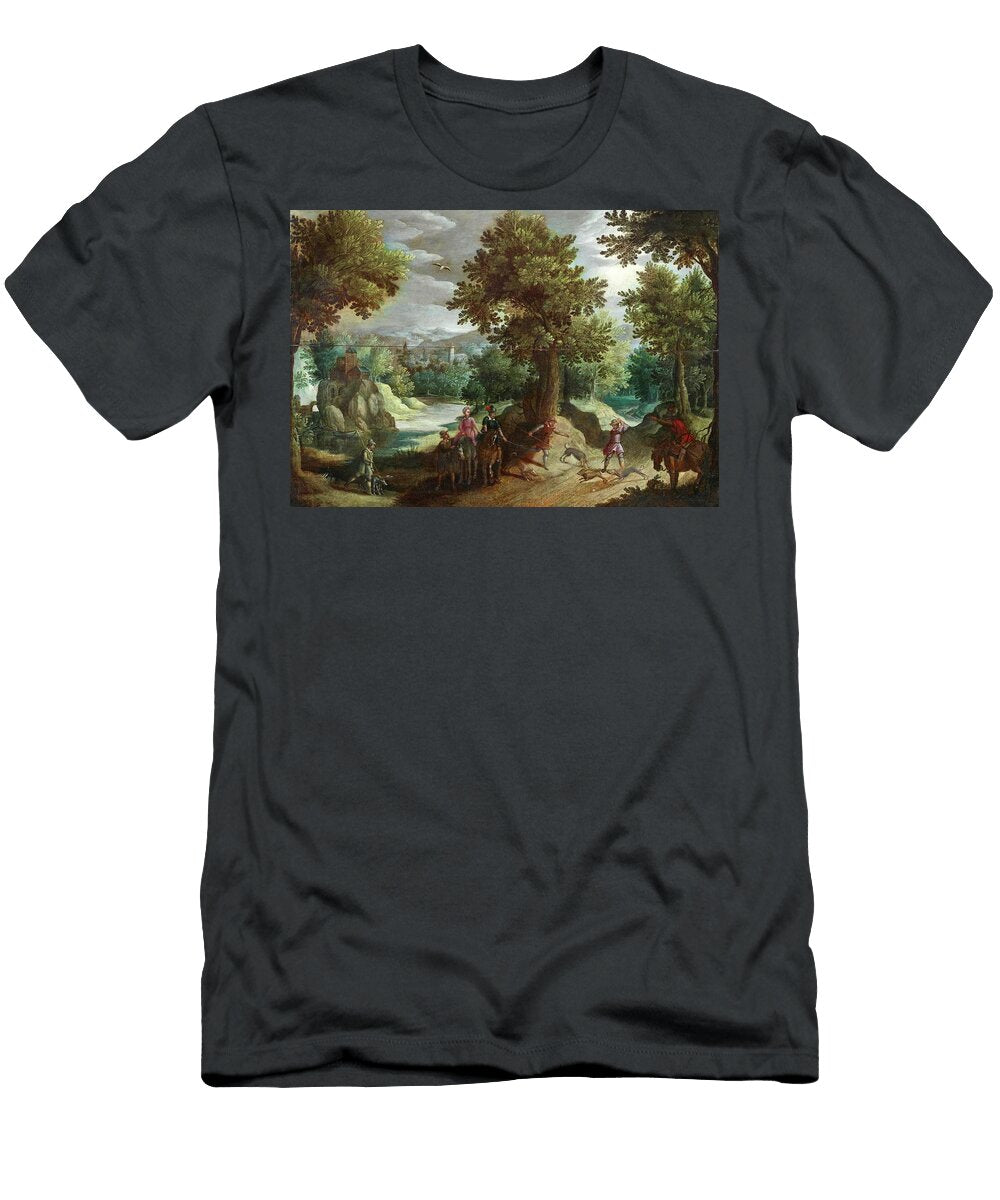 Flemish School Circa a Market Scene on the Grand Place in Brussels Celestial Images T-Shirt