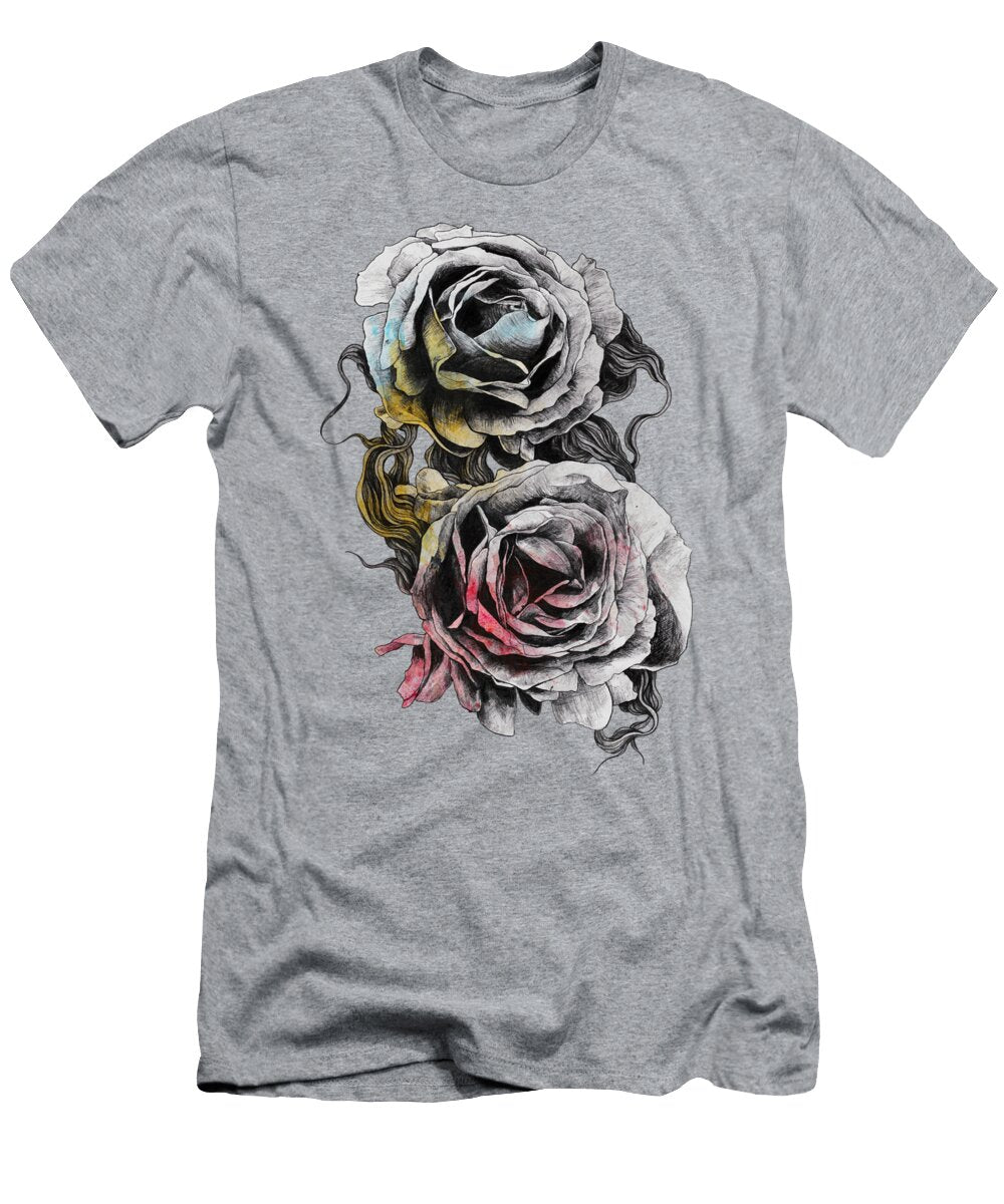 Floral Series Rosa Chinensis Realistic Roses Drawing Marco Paludet T-Shirt