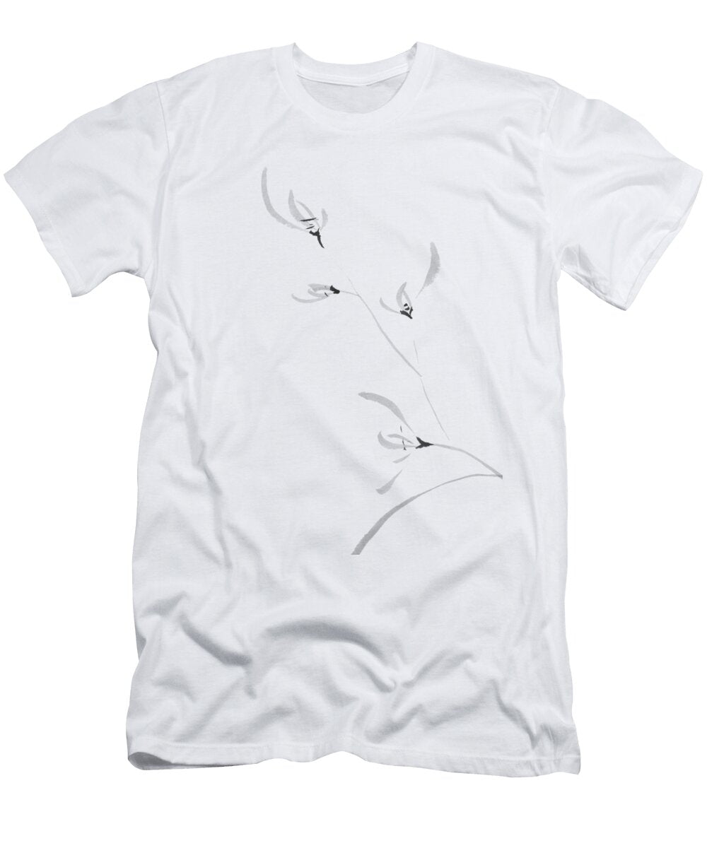 Flowers of Wild Orchids Japanese Sumie Zen Floral Monochrome Fine Art Painting Art Print Awen Fine Art Prints T-Shirt