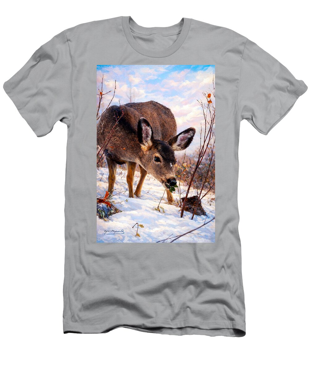 Foraging Deer Soft Winter Sky Mario Zedog T-Shirt