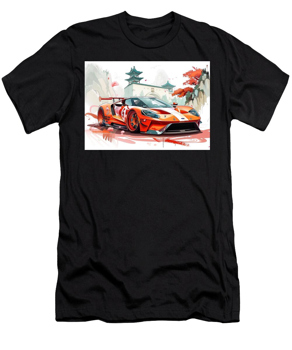 Ford Gt Supercar in a Japanese Chinese Setting Digital Art Kari Goldfalse T-Shirt