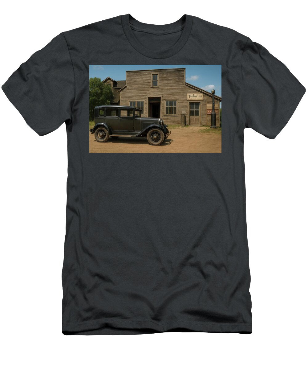 Ford Model a Fordor Sedan At a Prairie Filling Station Polarine Sign Cathy Anderson T-Shirt