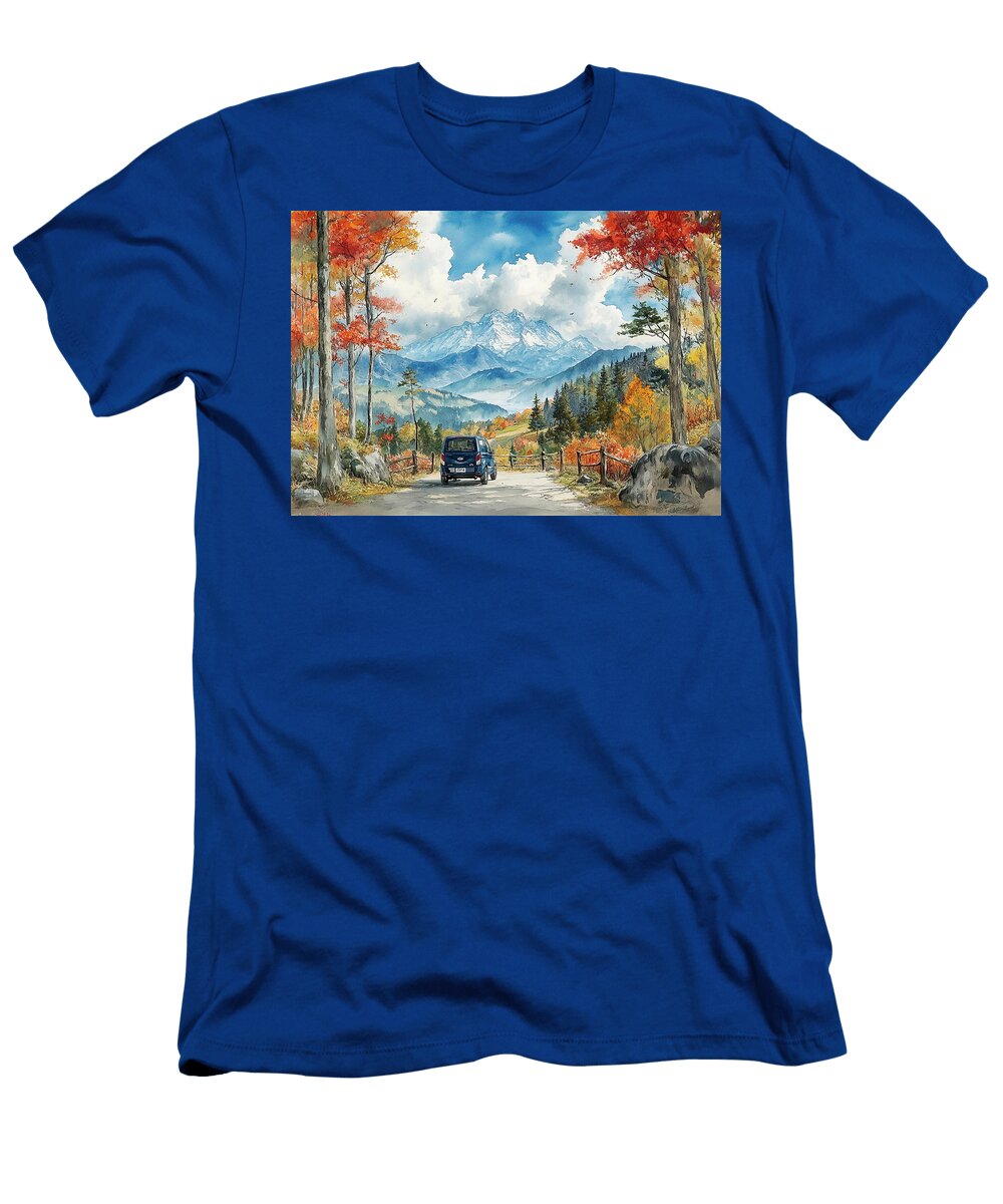 Ford Transit Chassis Cab Scenic Mountain Road with Van in Autumn Kyran Estrada T-Shirt