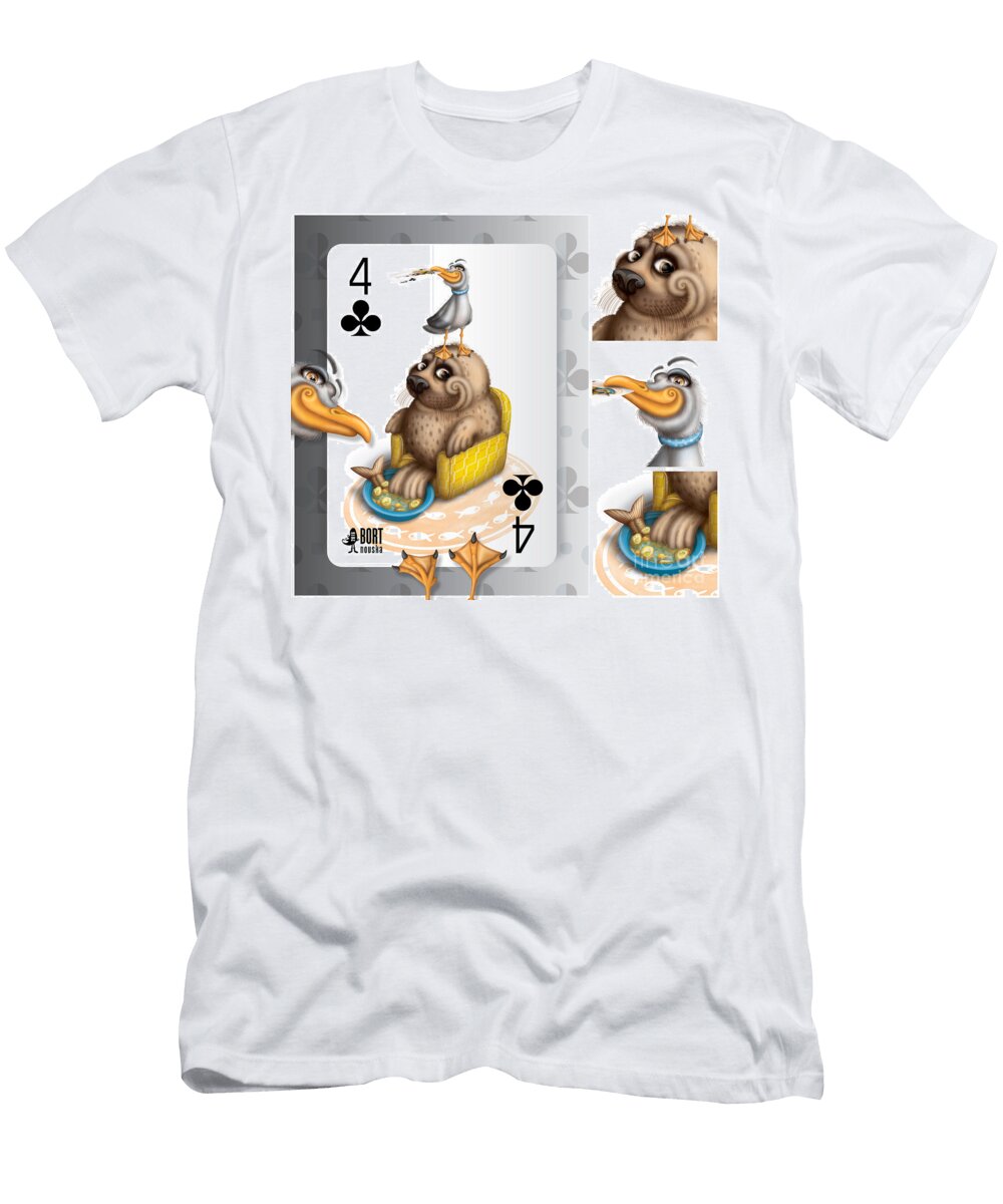 Four of Clubs Seal Soup Vlada Bortnovska T-Shirt