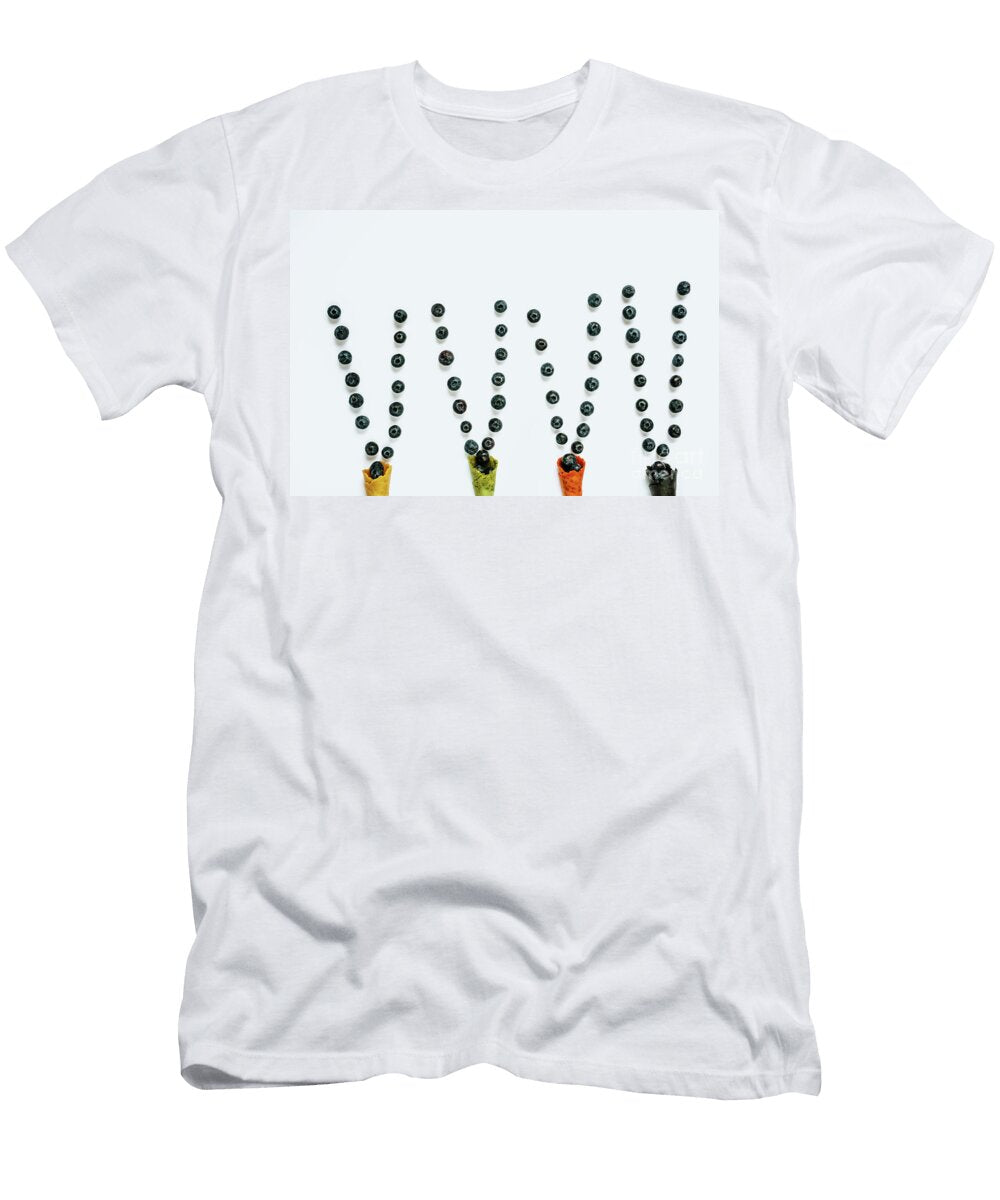 Four Waffle Ice Cream Filled with Blueberries Arranged in a Row Joaquin Corbalan T-Shirt