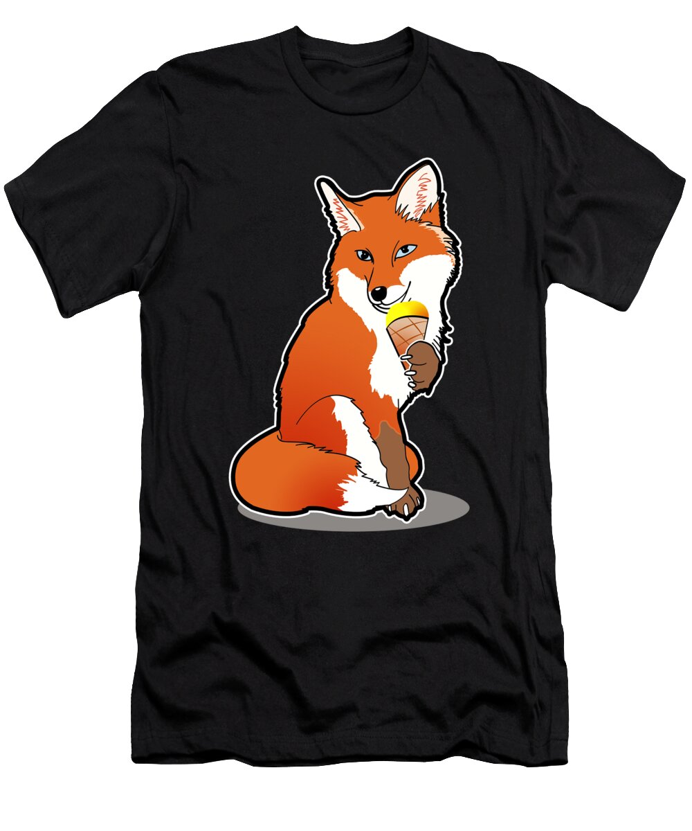 Fox with Ice Cream Cartoon Summer Cartoon Gift Muc Designs T-Shirt