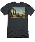 Francesco Albotto Venice Landscape with Classical Ruins and Figures By a River a Bridge Beyond Celestial Images T-Shirt
