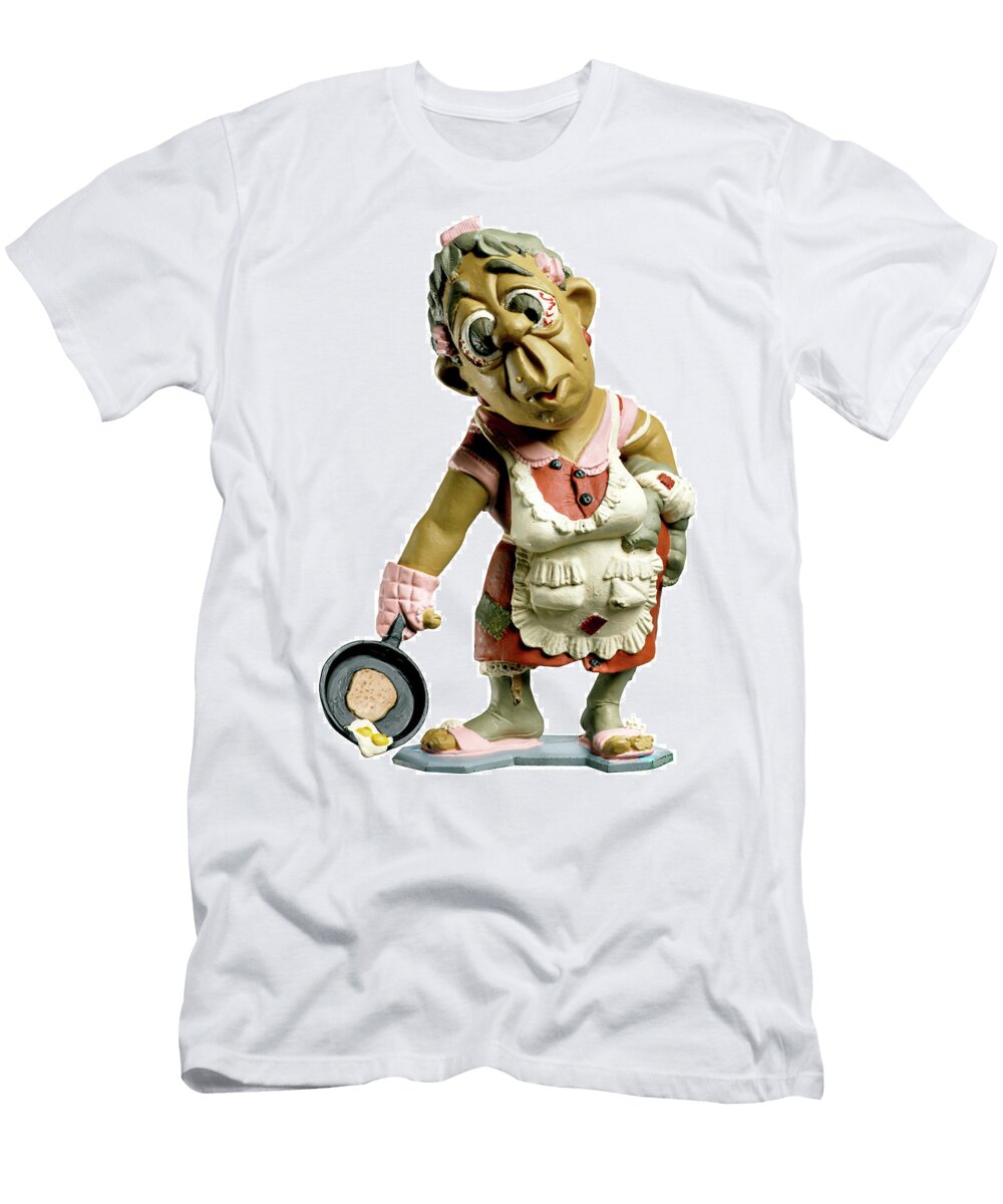 Frazzled Woman Holding Skillet Csa Images T-Shirt