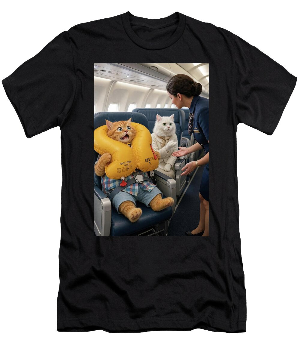 Funny Cat in Life Vest on Airplane Matthias Hauser T-Shirt