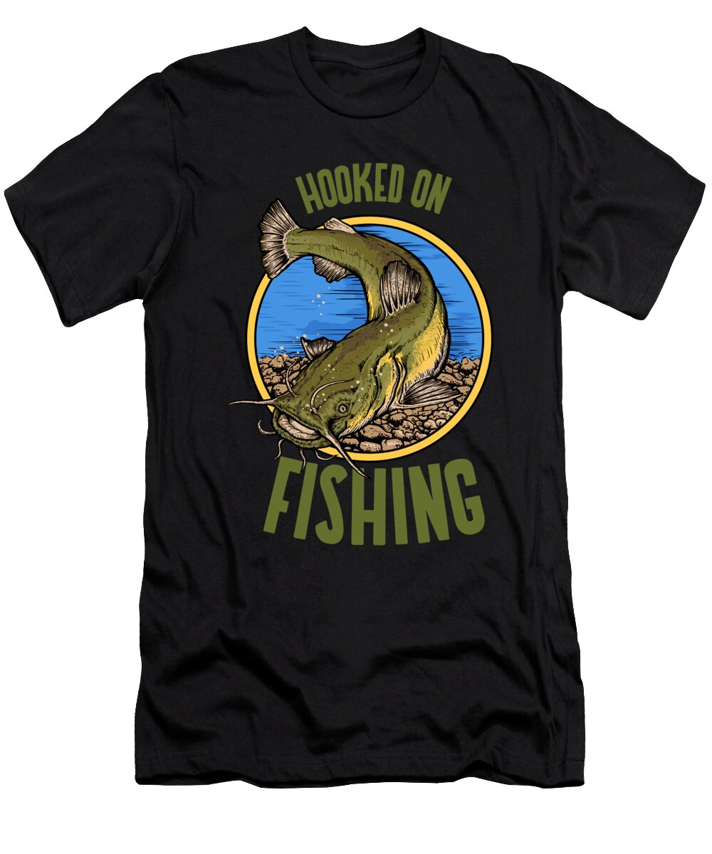 Funny Catfish Fishing Gear Hooked on Fishing Design Jacob Hughes T-Shirt