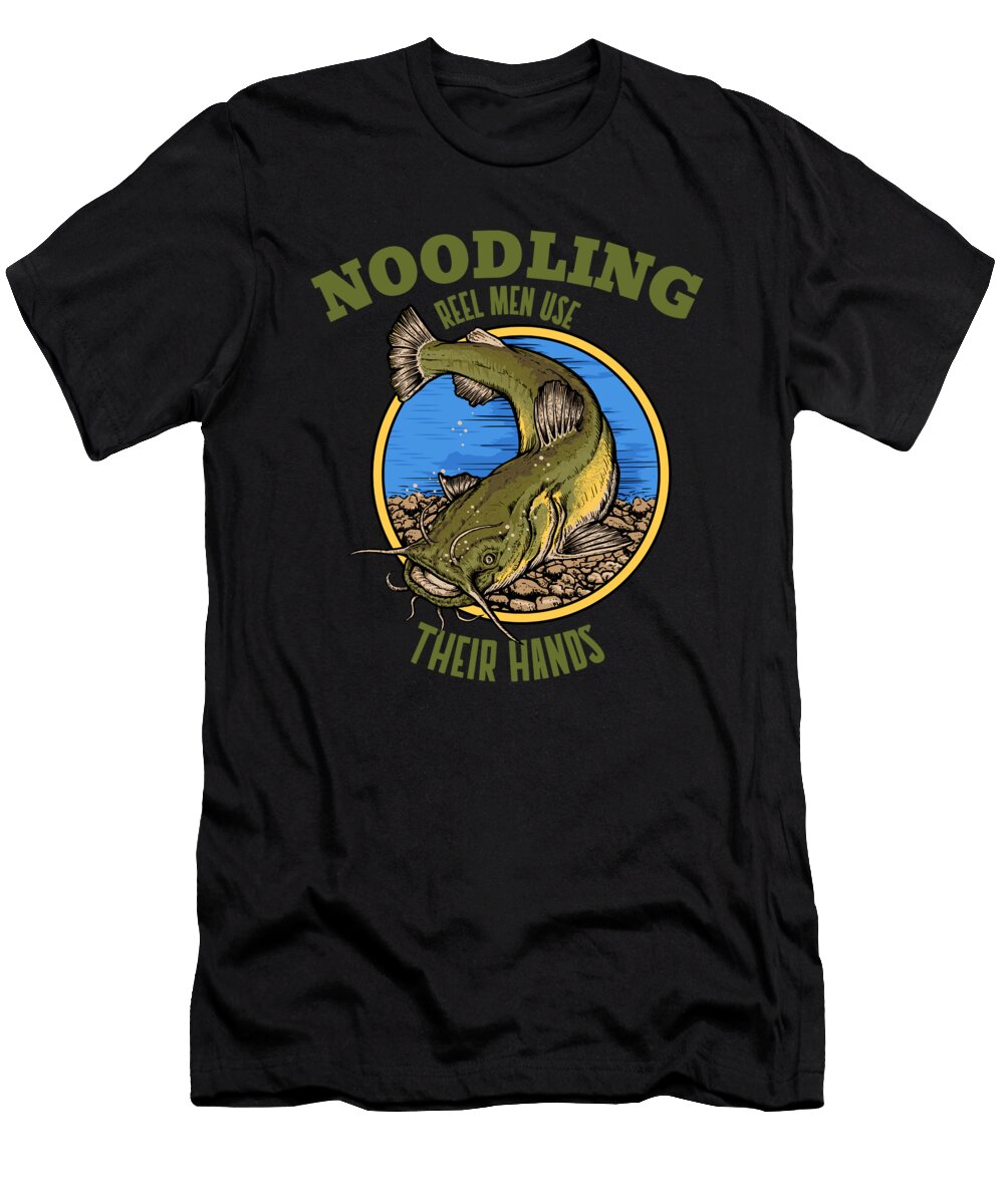 Funny Catfish Noodling Print for Noodlers Reel Men Graphic Jacob Hughes T-Shirt
