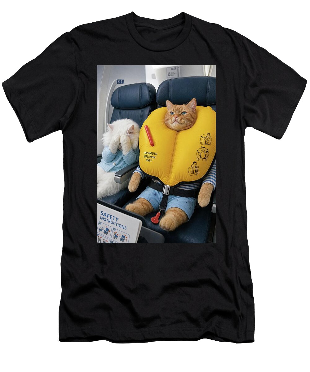 Funny Cats on Airplane with Life Vest Matthias Hauser T-Shirt