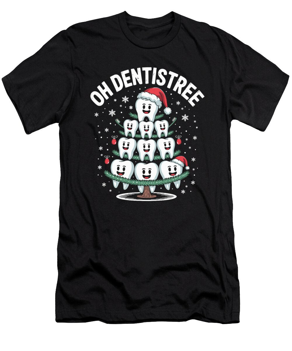 Funny Christmas Dentist Tree Dental Oh Tooth Natalie Lidford T-Shirt