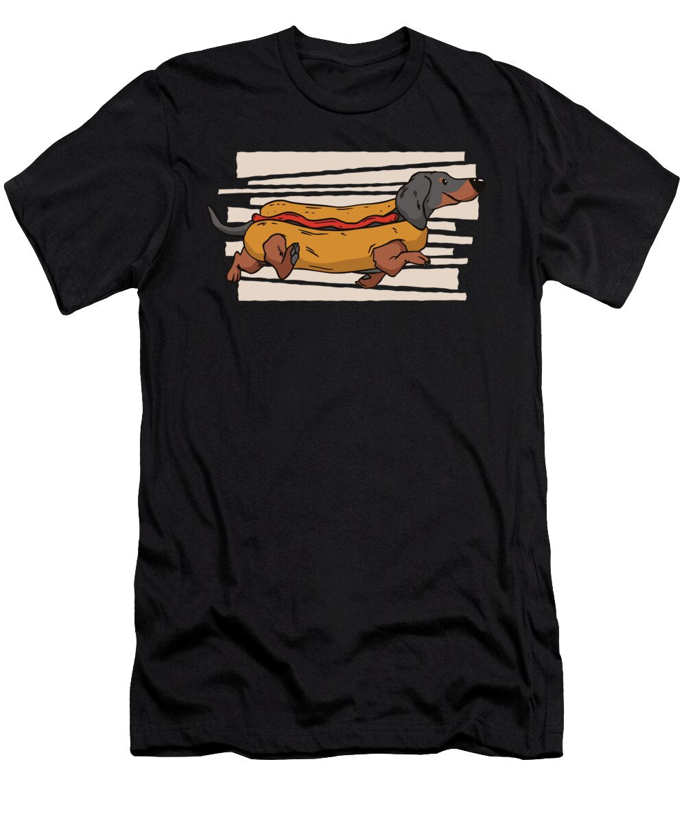Funny Dog Walking in Hot Dog Bread with Ketchup Licensed Art T-Shirt