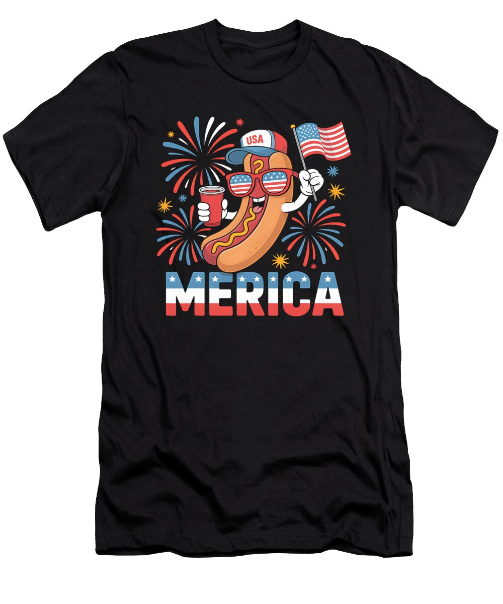 Funny Patriotic Hotdog Merica Style 4th of July Sophie Eleanor T-Shirt