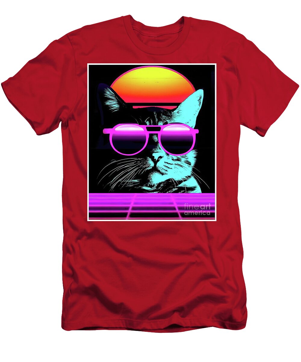 Funny Retro Vaporwave Synthwave Cat Christian Hall T-Shirt