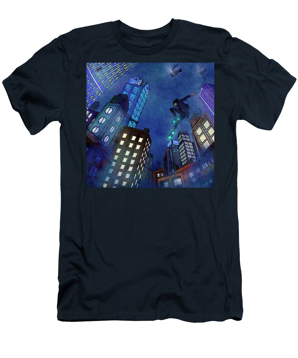 Futuristic Cityscape Outlaw Girl Razan Mounir T-Shirt