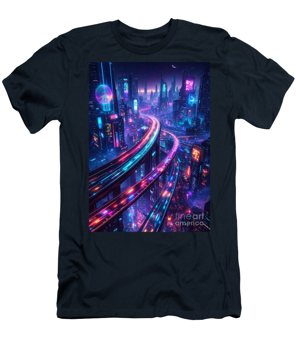 Futuristic Neon Cityscape Addictive Design T-Shirt