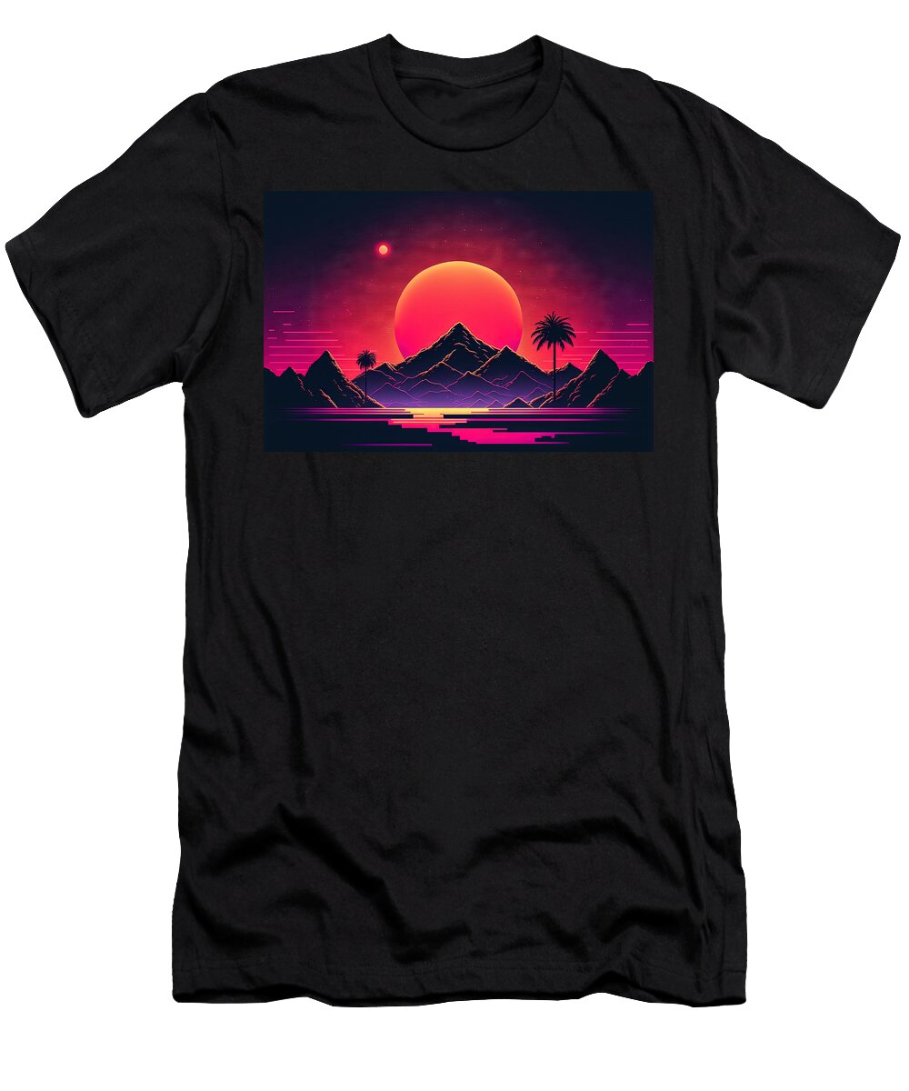 Galactic Vista Neon Mountain Oasis Paul Konschake T-Shirt