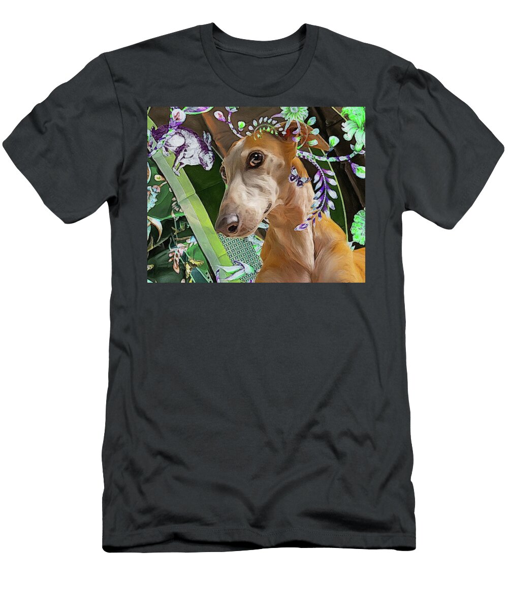 Galgo with Bunny and Flowers Zelda Tessadori T-Shirt
