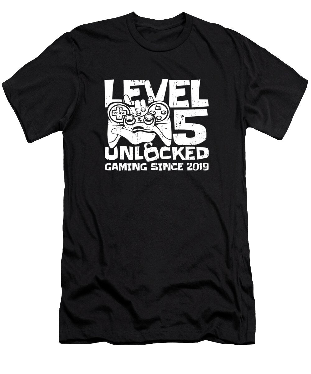 Gaming 5th Birthday Video Year Old Gamer Level 5 Unlocked Crazy Squirrel T-Shirt