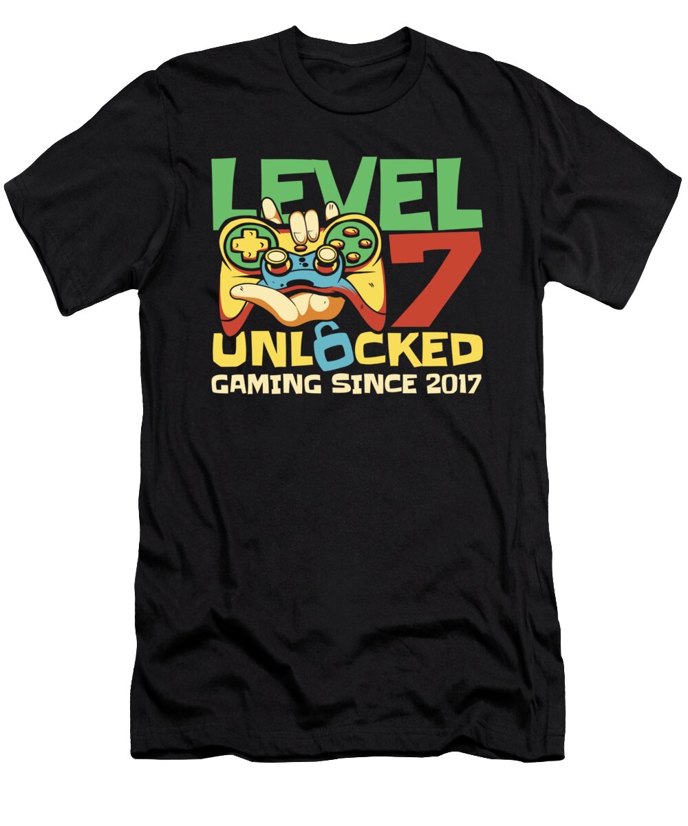 Gaming 7th Birthday Video Year Old Gamer Level 7 Unlocked Crazy Squirrel T-Shirt