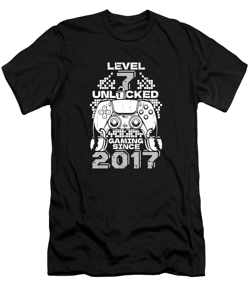 Gaming 7th Birthday Year Old Gamer Video Level 7 Unlocked Crazy Squirrel T-Shirt